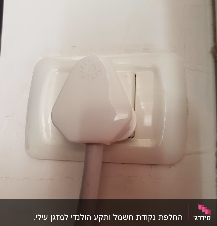 תקע חשמלי לבן בשקע קיר